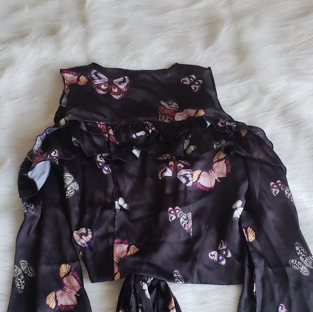 Cold Shoulder Satin Ruffle Top - Picture 3 of 8